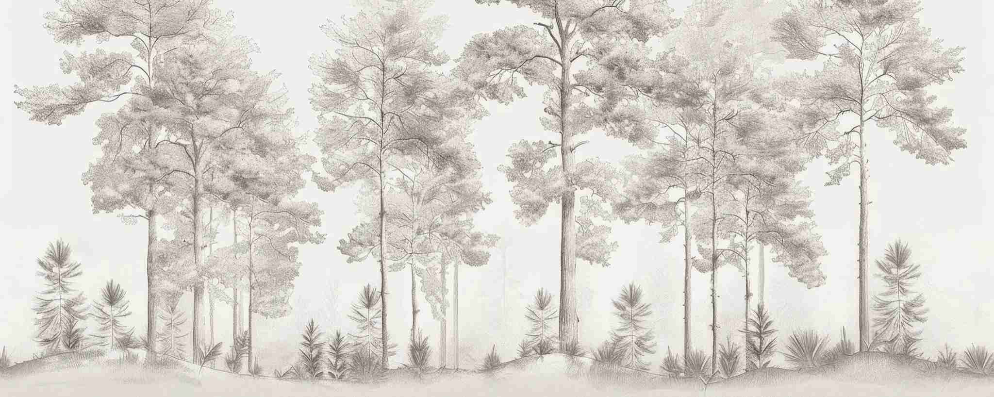 Douceurs des bois - Papier Peint Panoramique Arbres en Beige et Gris - Illulart: Papier peint panoramique