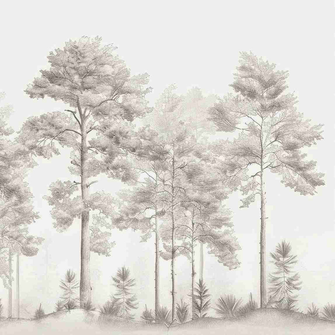 Douceurs des bois - Papier Peint Panoramique Arbres en Beige et Gris - Illulart: Papier peint panoramique