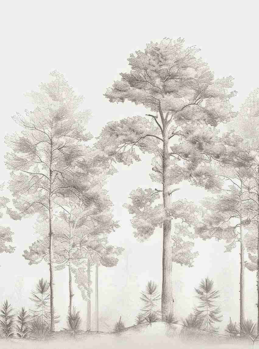 Douceurs des bois - Papier Peint Panoramique Arbres en Beige et Gris