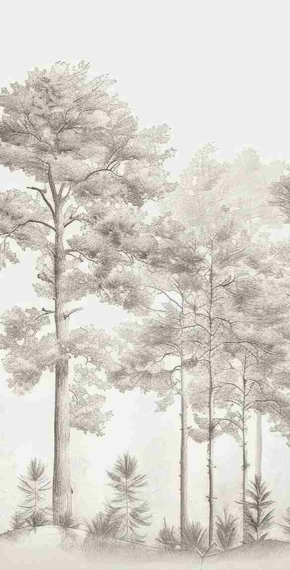 Douceurs des bois - Papier Peint Panoramique Arbres en Beige et Gris