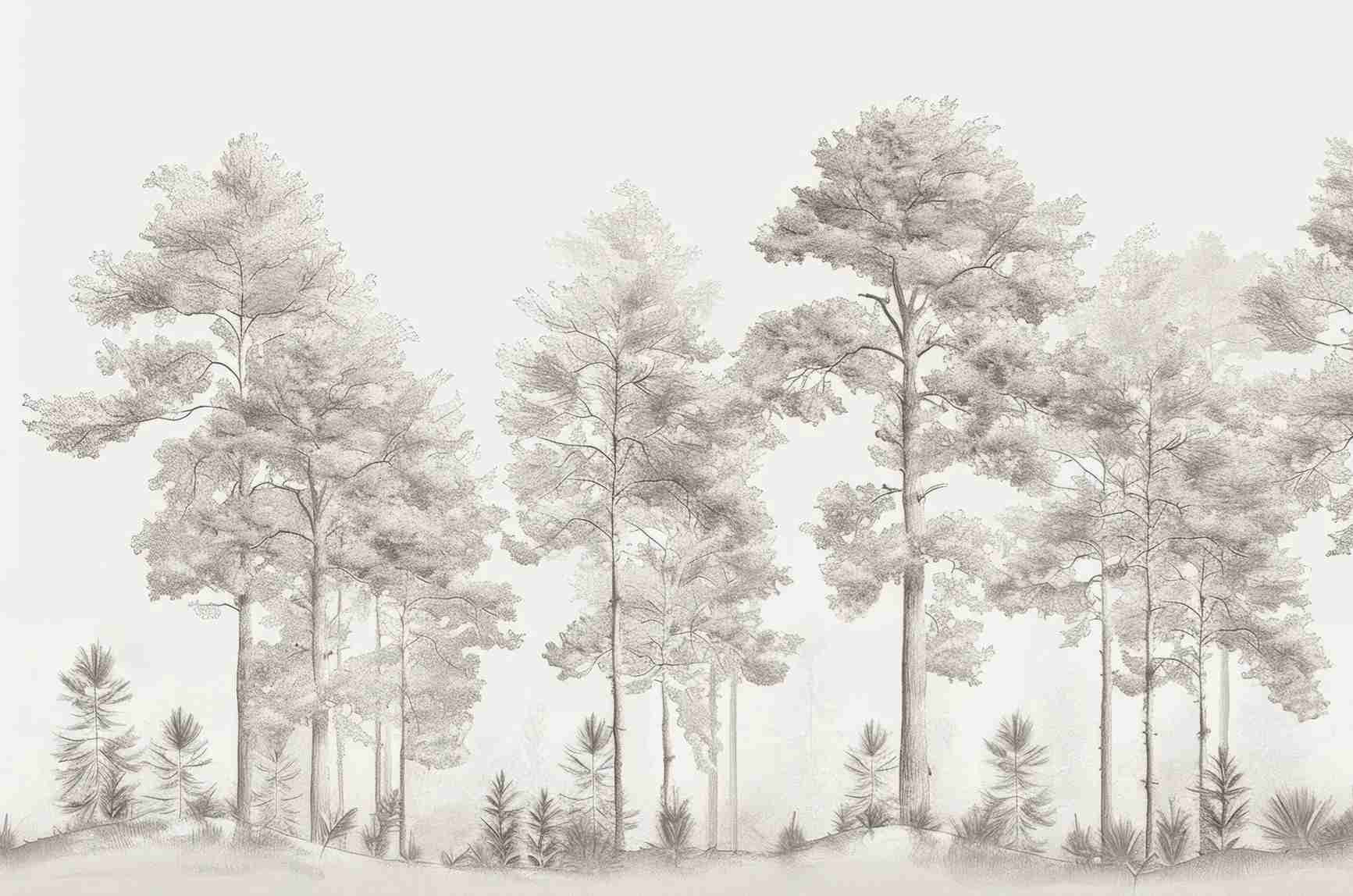 Douceurs des bois - Papier Peint Panoramique Arbres en Beige et Gris - Illulart: Papier peint panoramique