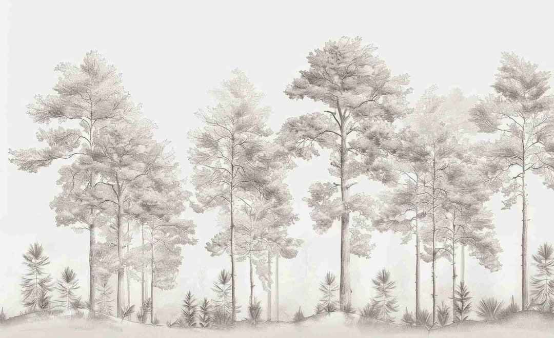 Douceurs des bois - Papier Peint Panoramique Arbres en Beige et Gris - Illulart: Papier peint panoramique