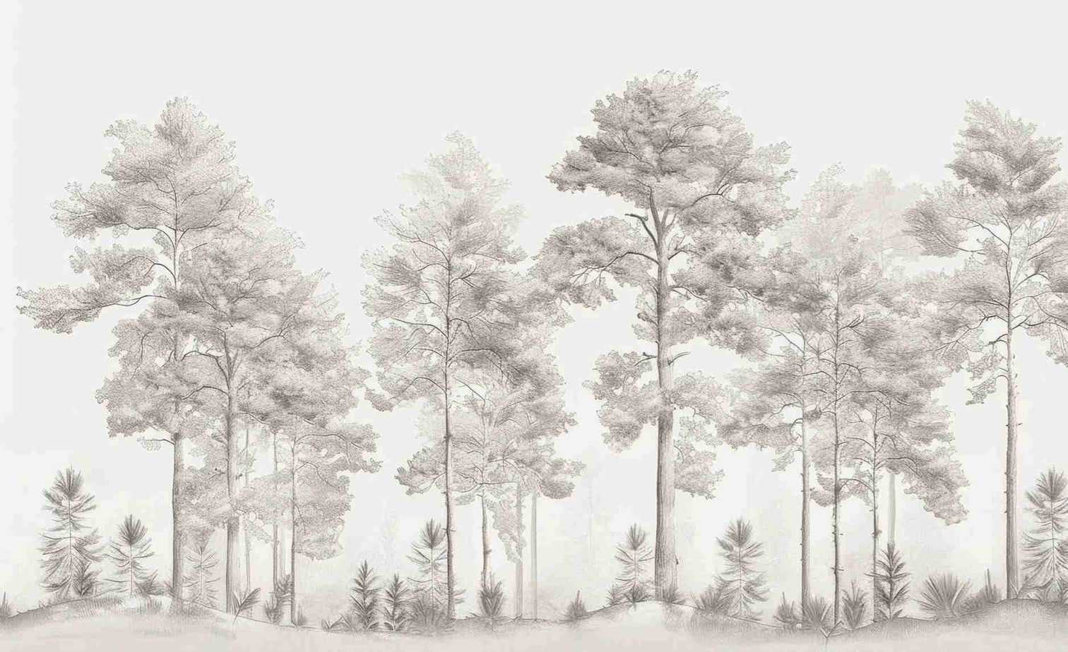 Douceurs des bois - Papier Peint Panoramique Arbres en Beige et Gris - Illulart: Papier peint panoramique
