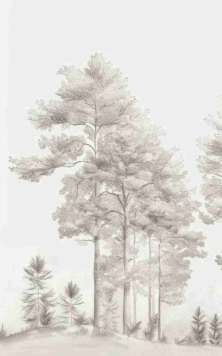 Douceurs des bois - Papier Peint Panoramique Arbres en Beige et Gris - Illulart: Papier peint panoramique
