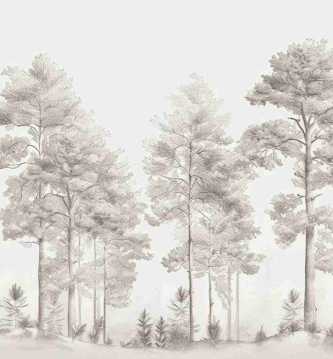 Douceurs des bois - Papier Peint Panoramique Arbres en Beige et Gris - Illulart: Papier peint panoramique