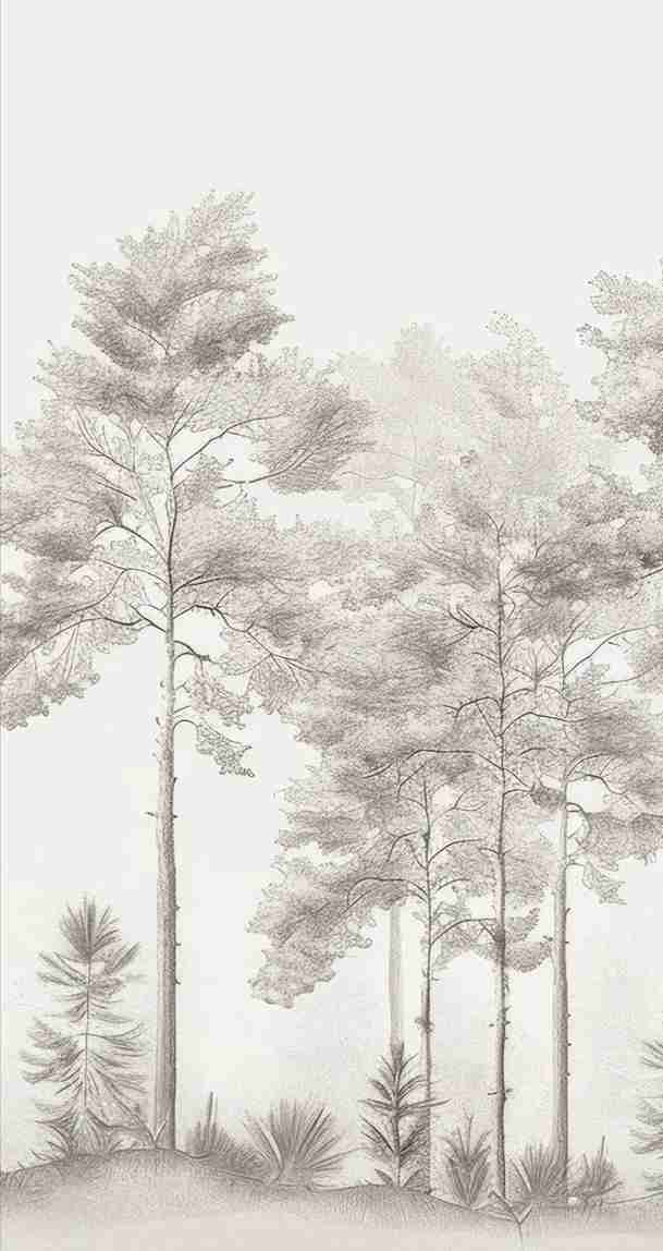 Douceurs des bois - Papier Peint Panoramique Arbres en Beige et Gris - Illulart: Papier peint panoramique