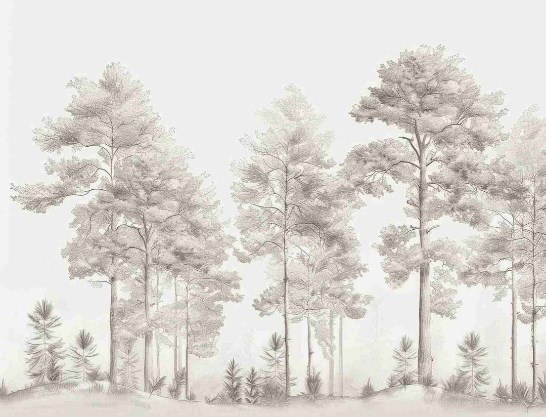 Douceurs des bois - Papier Peint Panoramique Arbres en Beige et Gris - Illulart: Papier peint panoramique