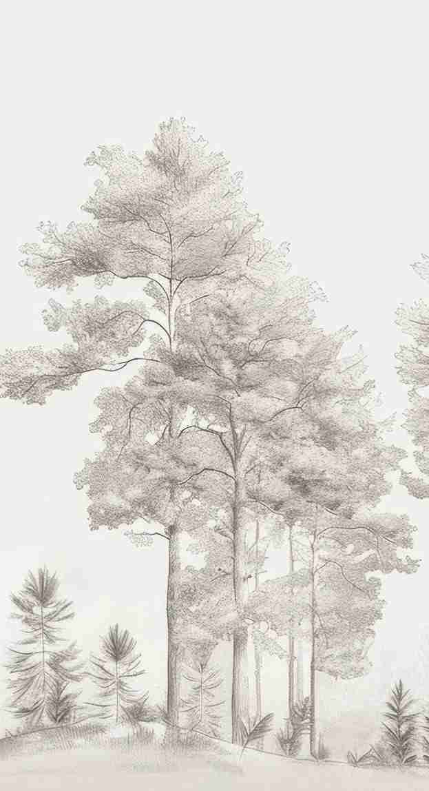 Douceurs des bois - Papier Peint Panoramique Arbres en Beige et Gris - Illulart: Papier peint panoramique
