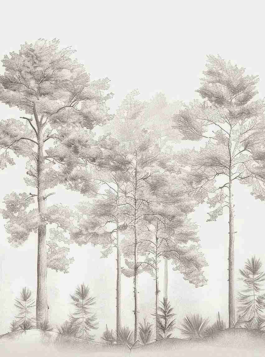 Douceurs des bois - Papier Peint Panoramique Arbres en Beige et Gris - Illulart: Papier peint panoramique
