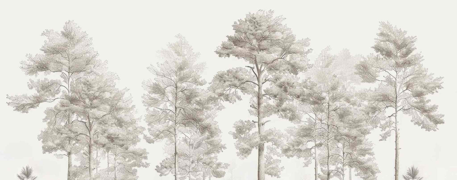 Douceurs des bois - Papier Peint Panoramique Arbres en Beige et Gris - Illulart: Papier peint panoramique