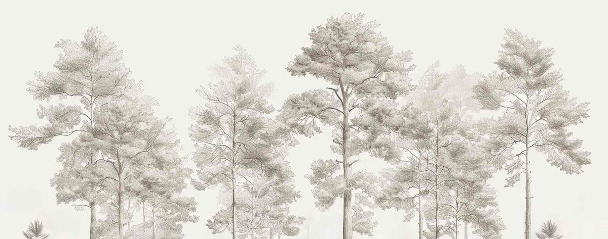 Douceurs des bois - Papier Peint Panoramique Arbres en Beige et Gris - Illulart: Papier peint panoramique