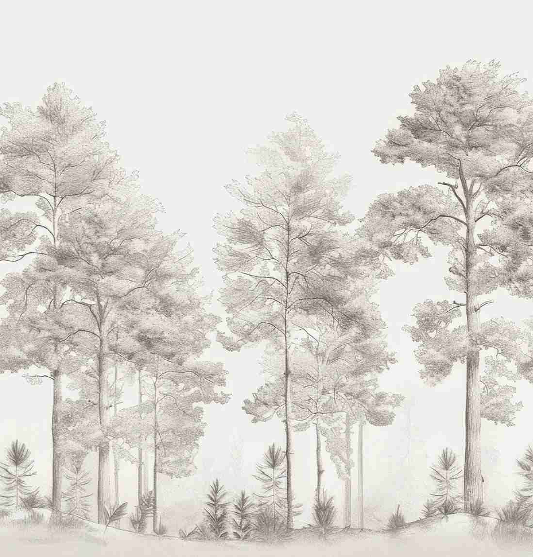 Douceurs des bois - Papier Peint Panoramique Arbres en Beige et Gris - Illulart: Papier peint panoramique