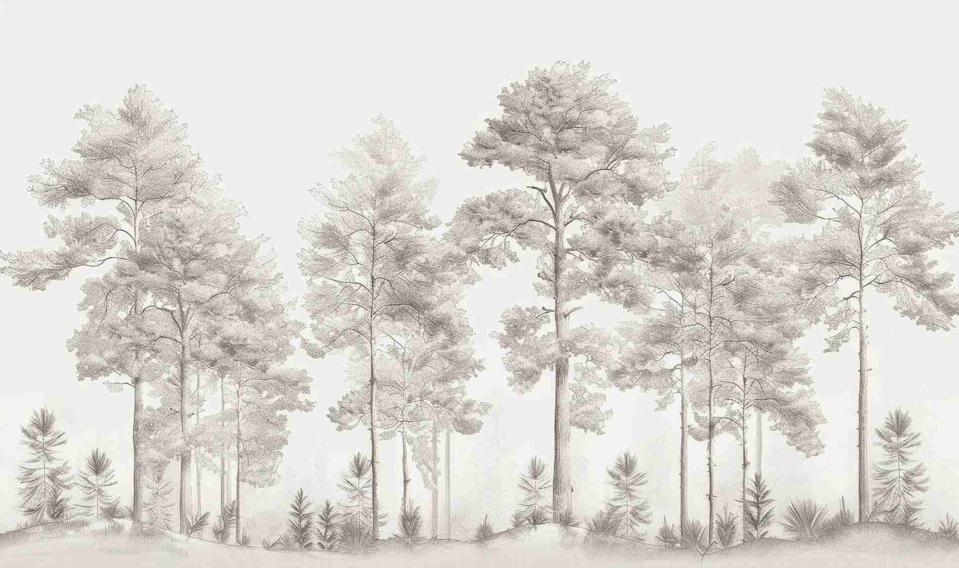 Douceurs des bois - Papier Peint Panoramique Arbres en Beige et Gris - Illulart: Papier peint panoramique