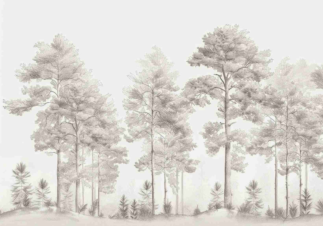 Douceurs des bois - Papier Peint Panoramique Arbres en Beige et Gris - Illulart: Papier peint panoramique