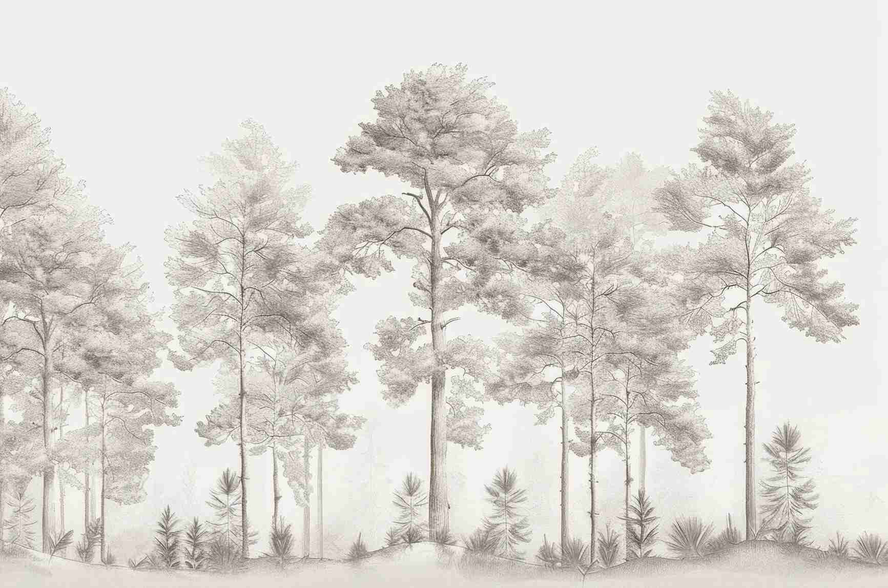 Douceurs des bois - Papier Peint Panoramique Arbres en Beige et Gris - Illulart: Papier peint panoramique