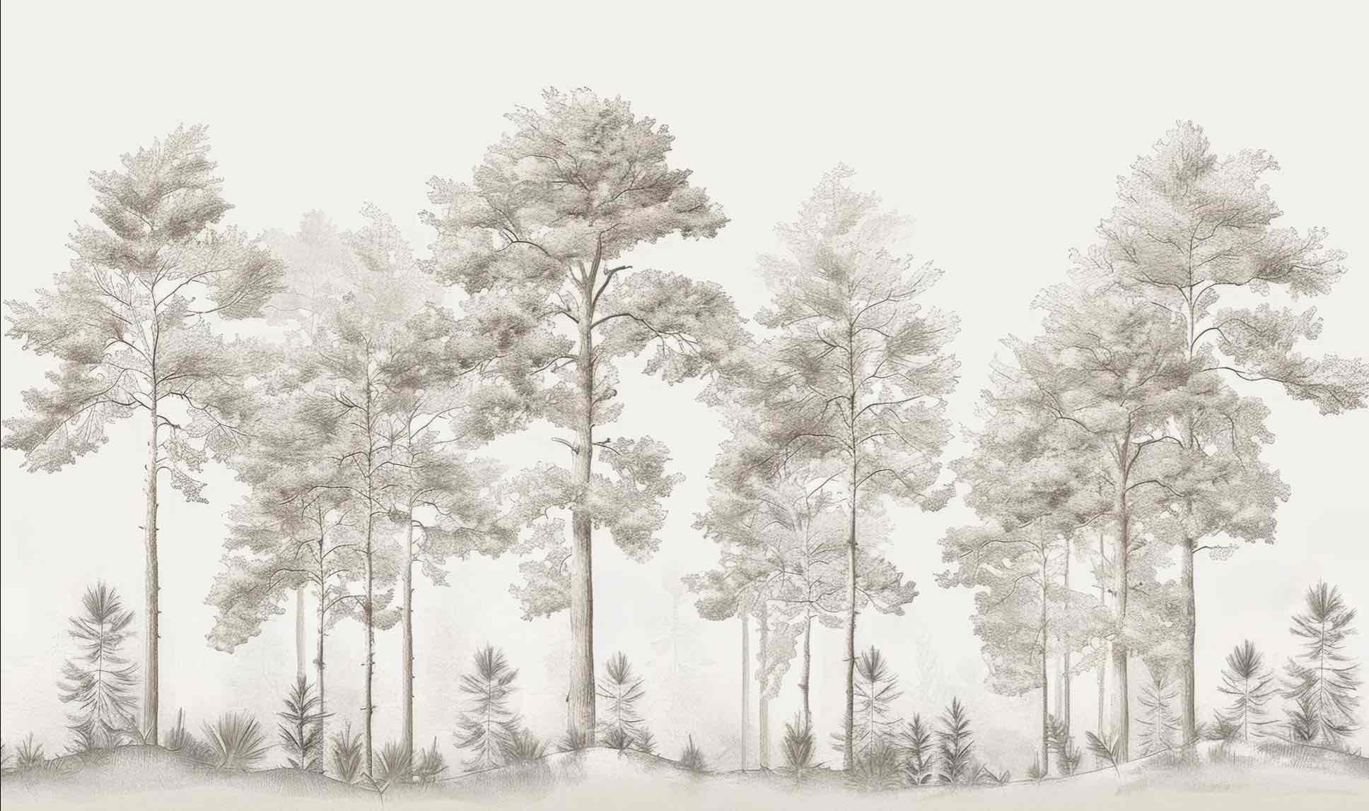 Douceurs des bois - Papier Peint Panoramique Arbres en Beige et Gris