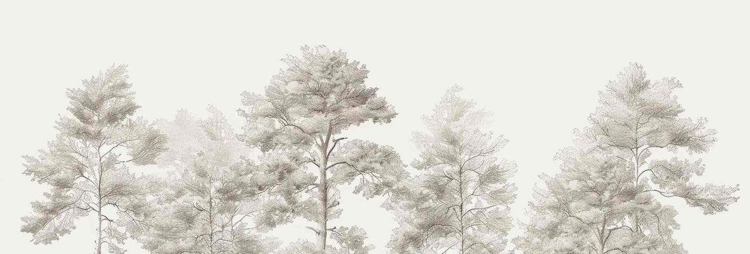 Douceurs des bois - Papier Peint Panoramique Arbres en Beige et Gris - Illulart: Papier peint panoramique
