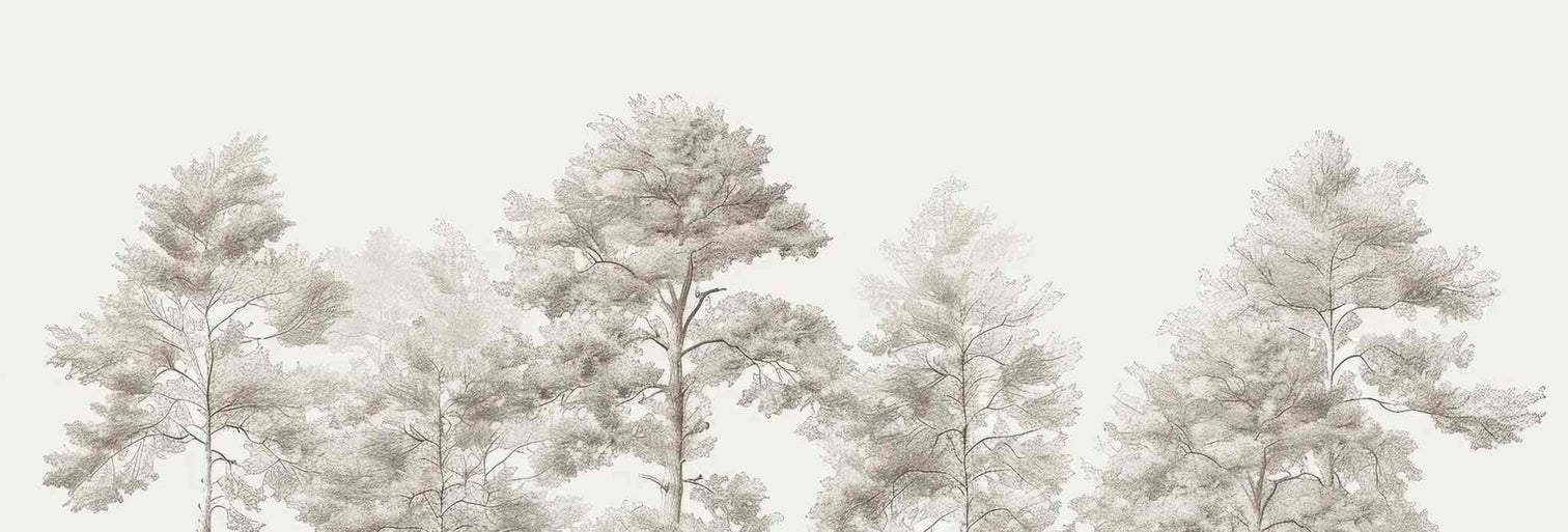 Douceurs des bois - Papier Peint Panoramique Arbres en Beige et Gris - Illulart: Papier peint panoramique
