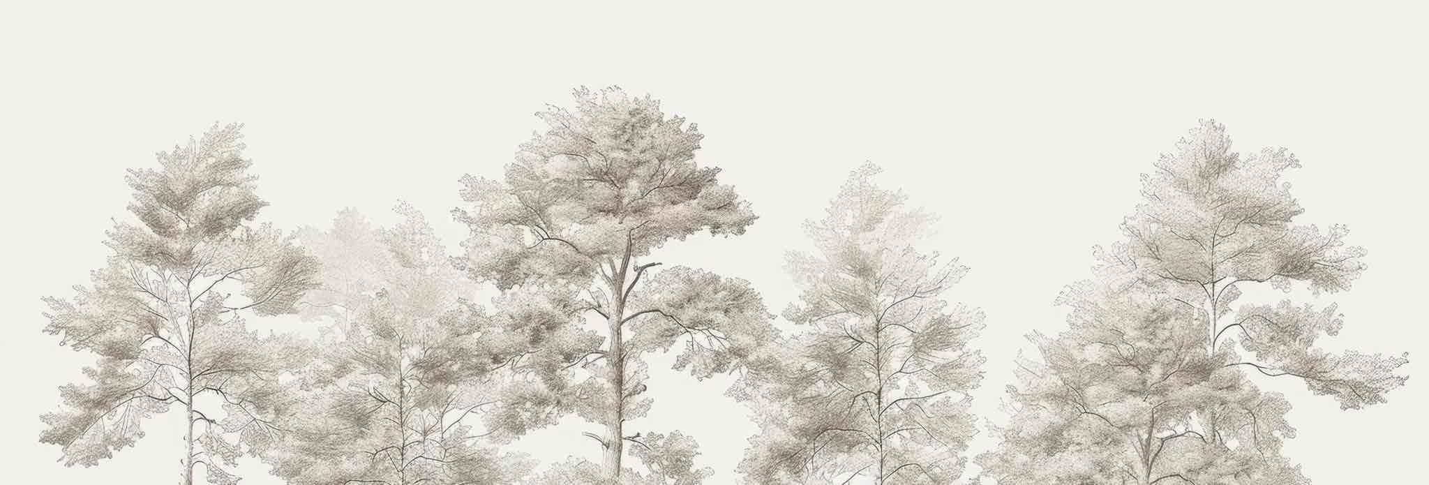 Douceurs des bois - Papier Peint Panoramique Arbres en Beige et Gris