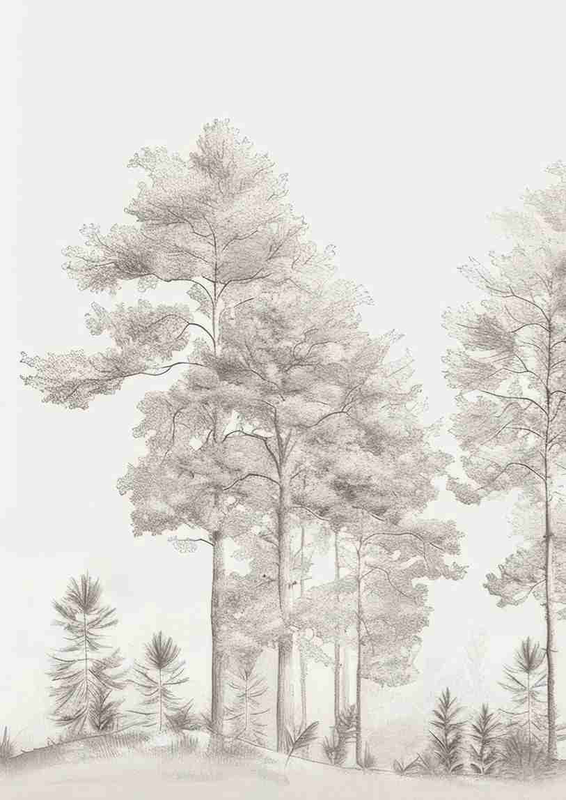 Douceurs des bois - Papier Peint Panoramique Arbres en Beige et Gris - Illulart: Papier peint panoramique