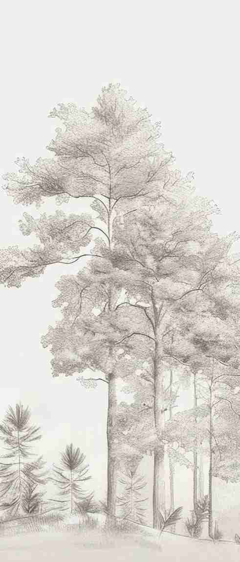 Douceurs des bois - Papier Peint Panoramique Arbres en Beige et Gris - Illulart: Papier peint panoramique