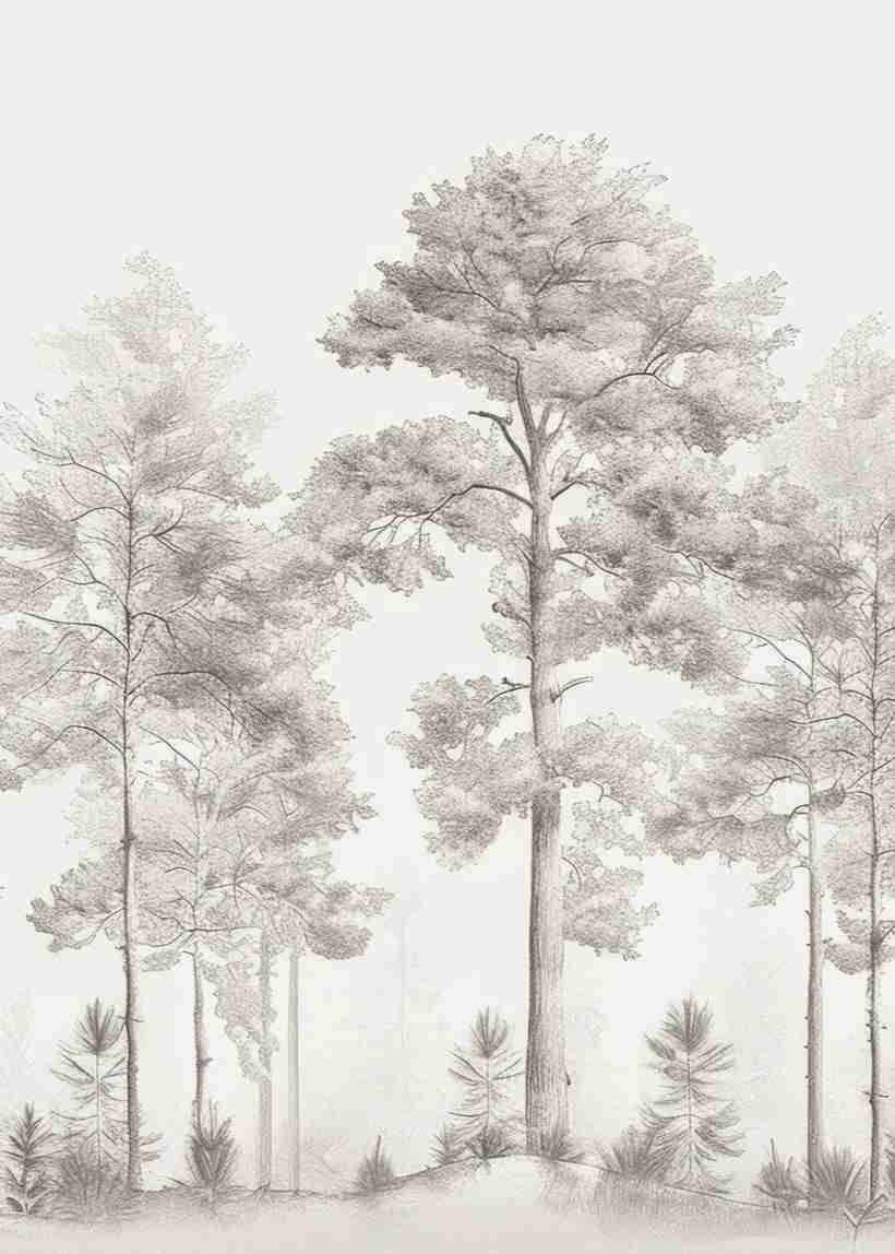 Douceurs des bois - Papier Peint Panoramique Arbres en Beige et Gris - Illulart: Papier peint panoramique