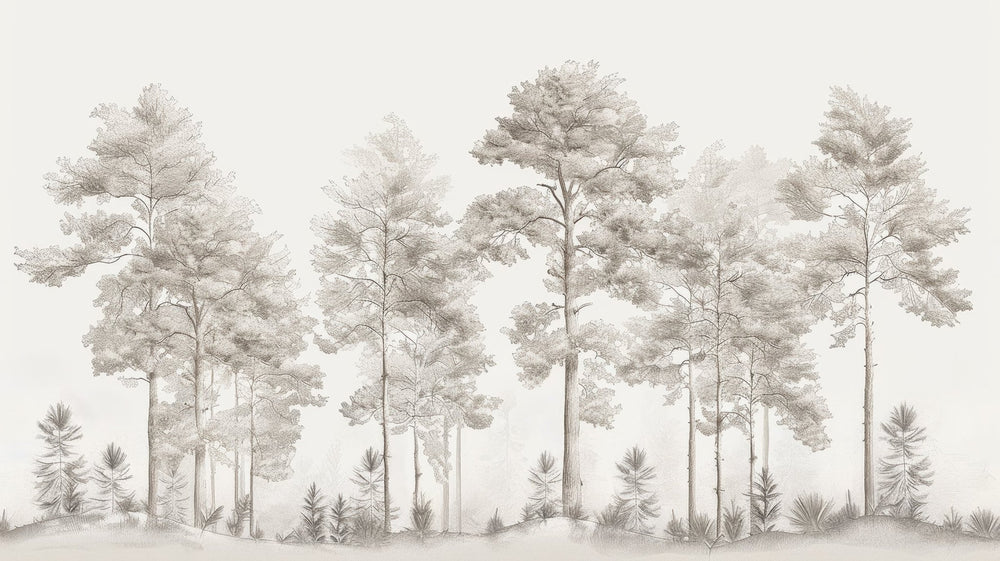 Douceurs des bois - Papier Peint Panoramique Arbres en Beige et Gris - Illulart: Papier peint panoramique