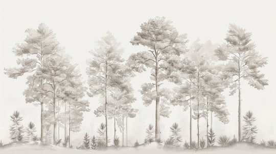Douceurs des bois - Papier Peint Panoramique Arbres en Beige et Gris - Illulart: Papier peint panoramique
