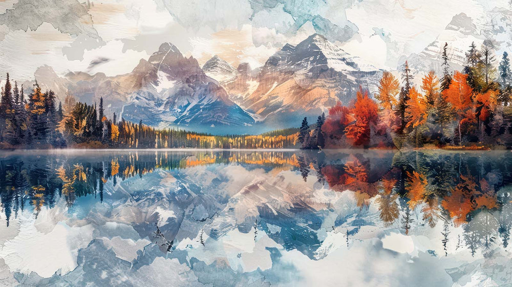 Écho Canadien - Miroir Lacustre en Automne - Illulart: Papier peint panoramique