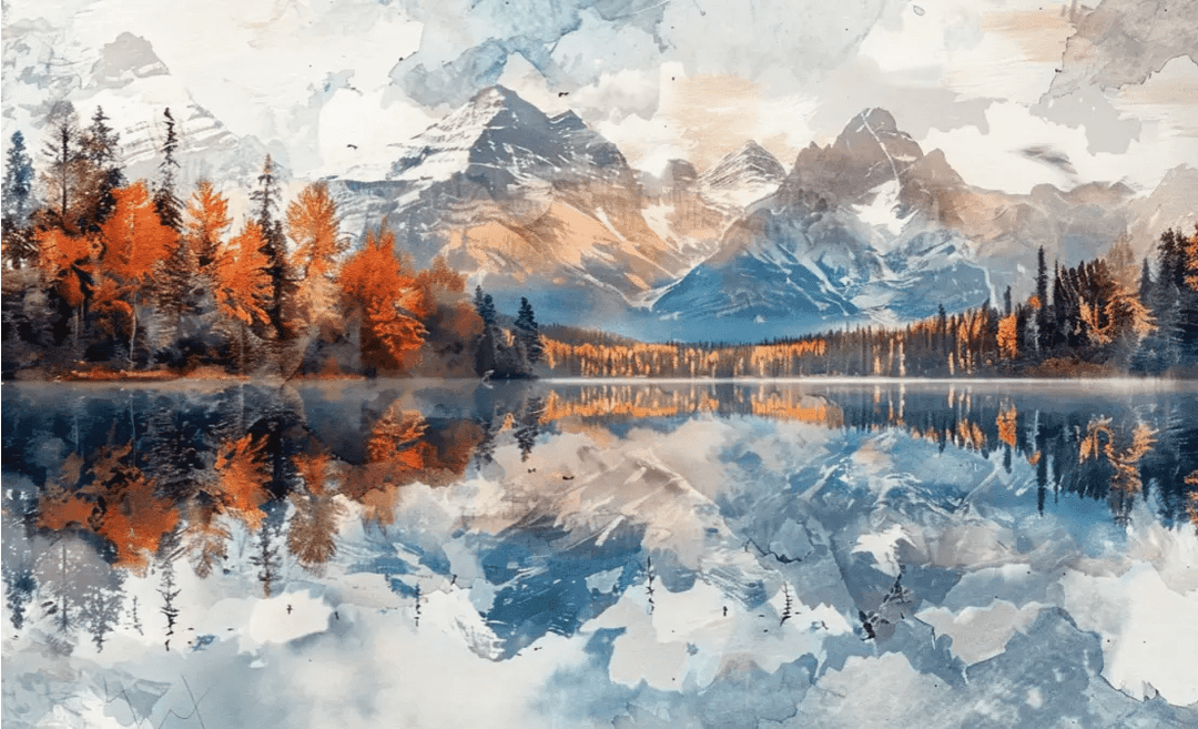 Écho Canadien - Miroir Lacustre en Automne - Illulart: Papier peint panoramique