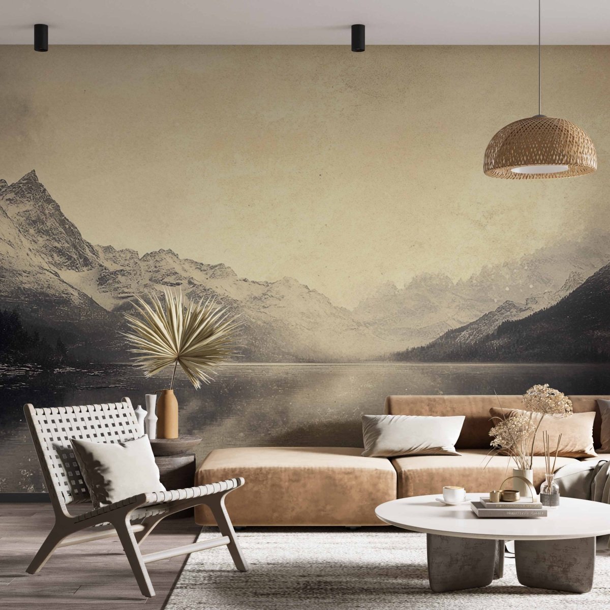 Écho des Alpes : Papier Peint Panoramique Vintage en Noir et Blanc - Illulart: Papier peint panoramique