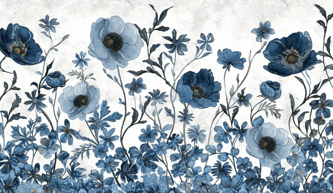Eclat floral bleu - Illulart: Papier peint panoramique