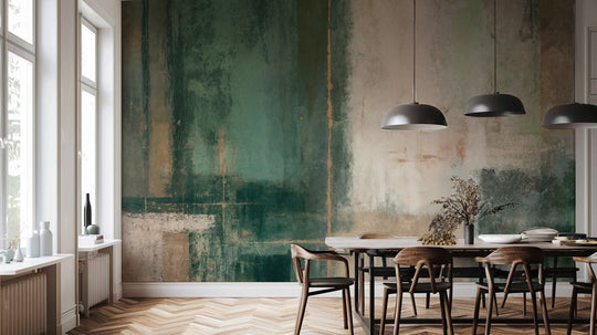 Éclats bruts en vert et sable – Papier peint abstrait - Illulart: Papier peint panoramique