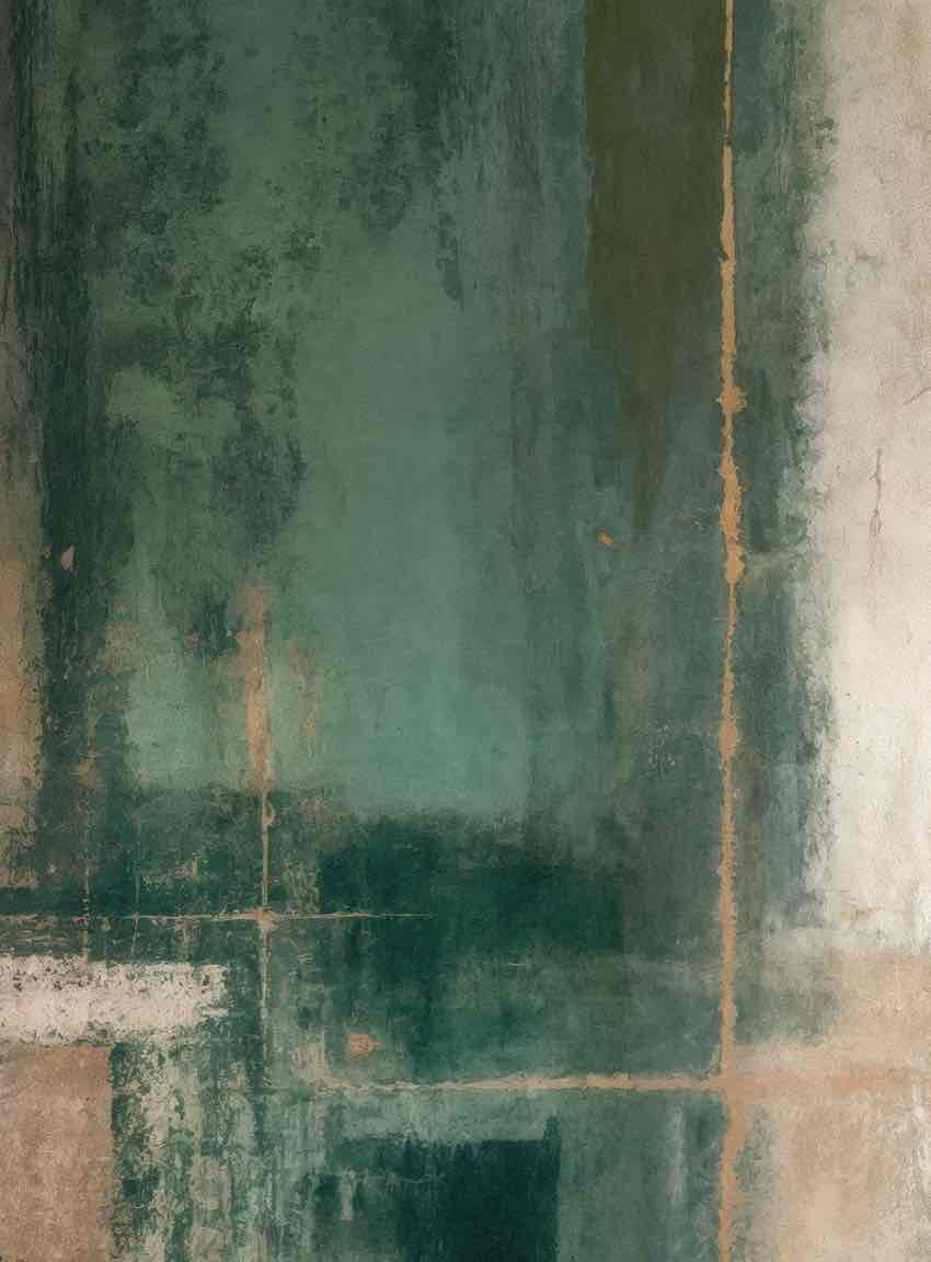 Éclats bruts en vert et sable – Papier peint abstrait - Illulart: Papier peint panoramique