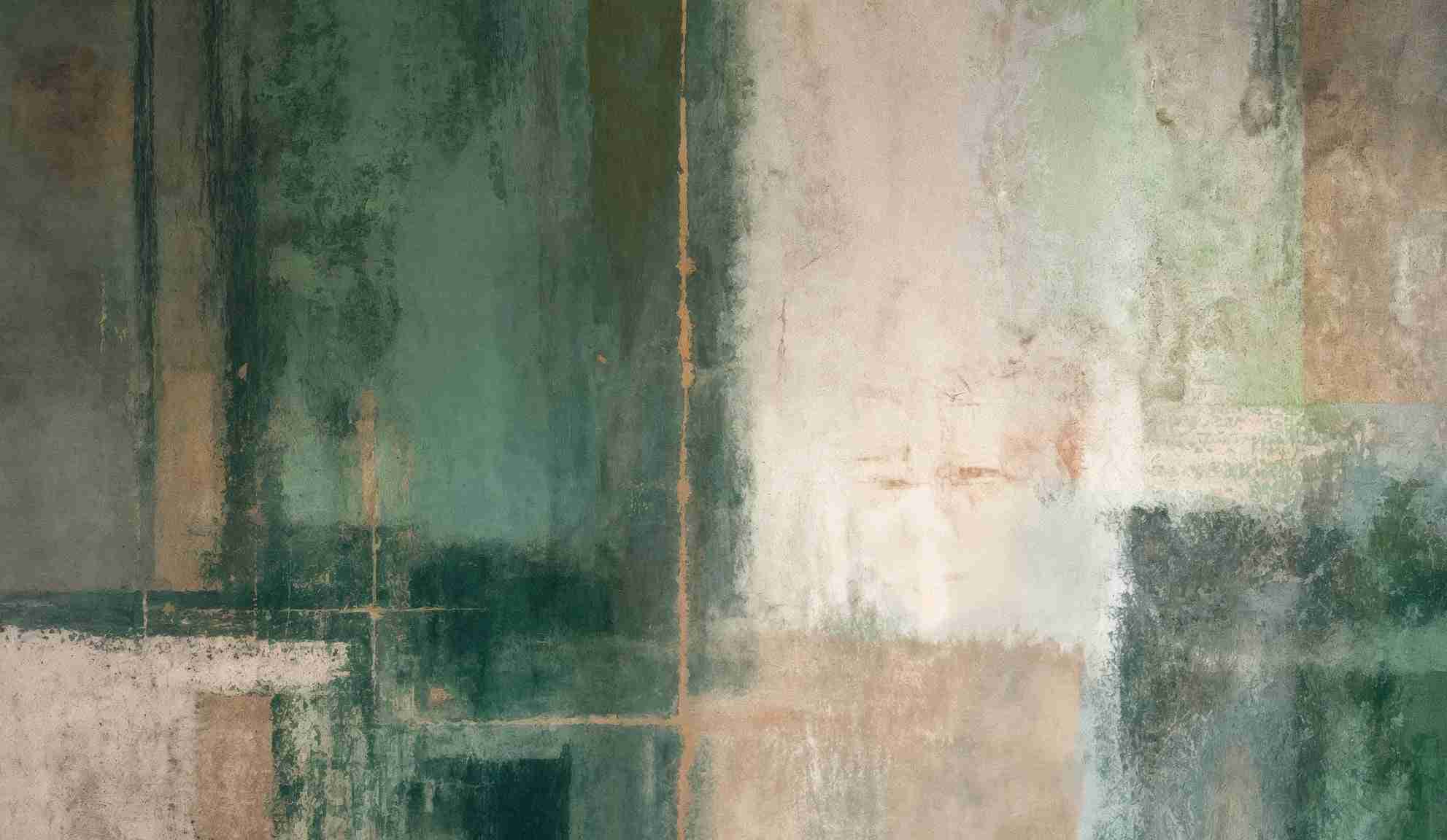 Éclats bruts en vert et sable – Papier peint abstrait - Illulart: Papier peint panoramique