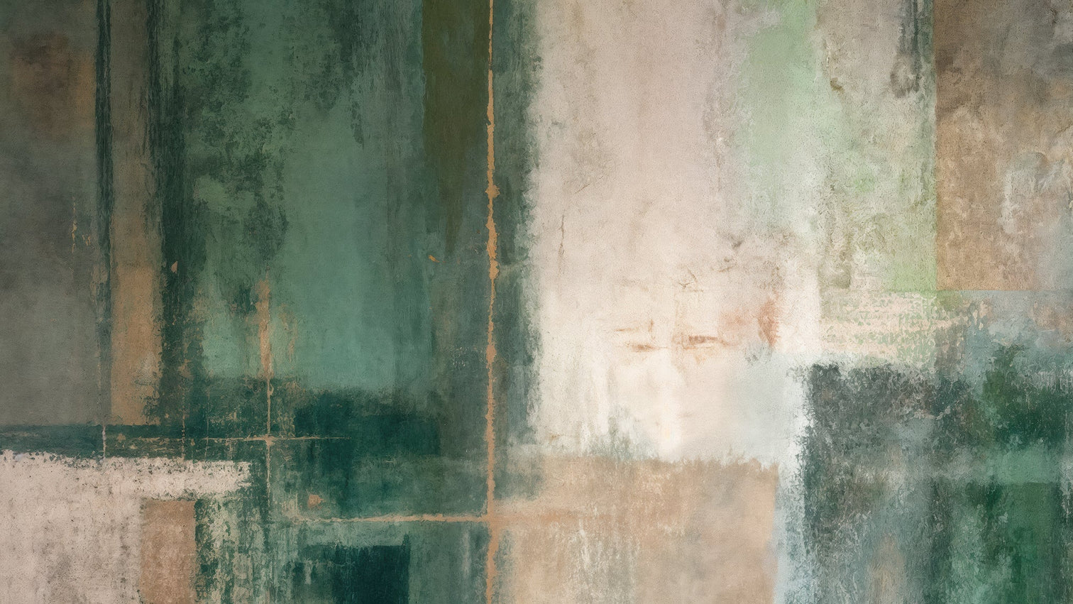 Éclats bruts en vert et sable – Papier peint abstrait - Illulart: Papier peint panoramique
