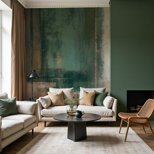 Éclats bruts en vert et sable – Papier peint abstrait - Illulart: Papier peint panoramique