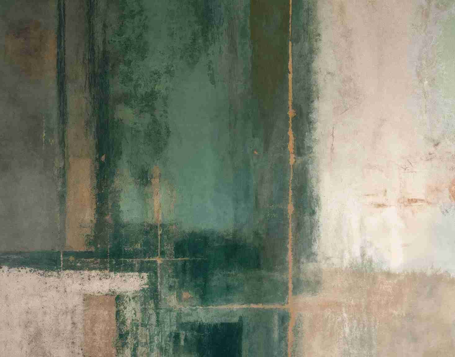 Éclats bruts en vert et sable – Papier peint abstrait - Illulart: Papier peint panoramique