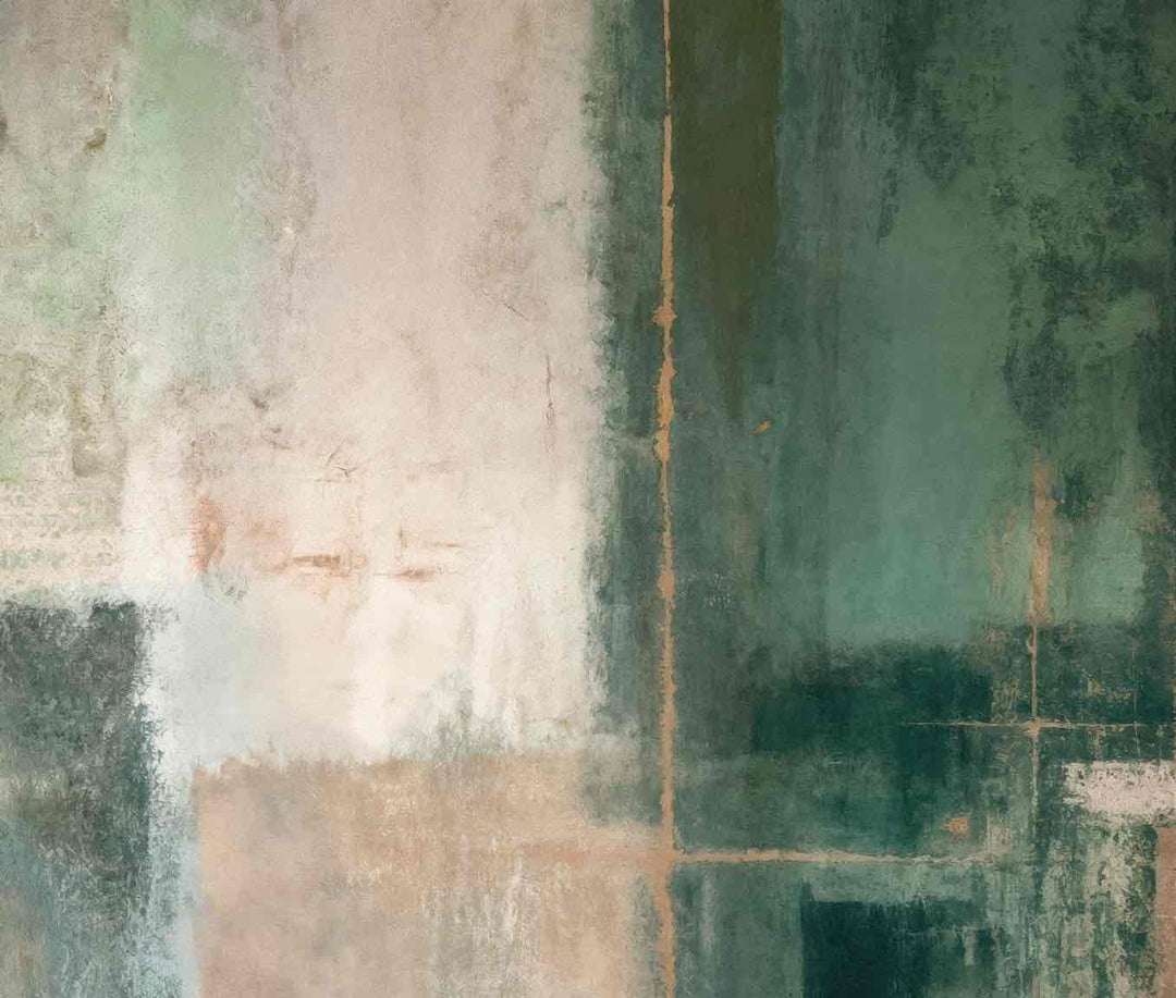 Éclats bruts en vert et sable – Papier peint abstrait - Illulart: Papier peint panoramique