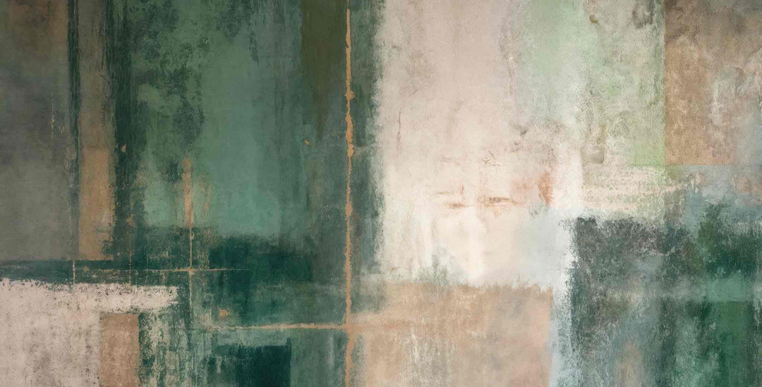Éclats bruts en vert et sable – Papier peint abstrait - Illulart: Papier peint panoramique