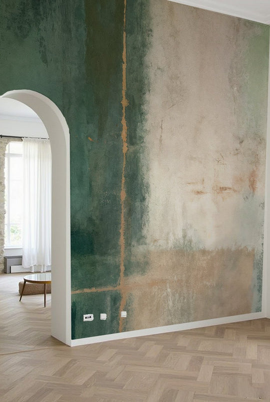 Éclats bruts en vert et sable – Papier peint abstrait - Illulart: Papier peint panoramique