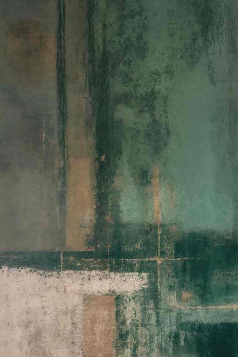 Éclats bruts en vert et sable – Papier peint abstrait - Illulart: Papier peint panoramique