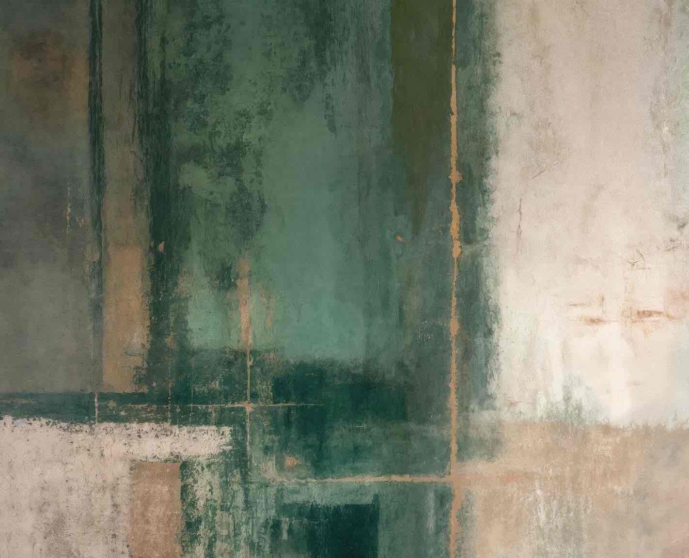 Éclats bruts en vert et sable – Papier peint abstrait - Illulart: Papier peint panoramique