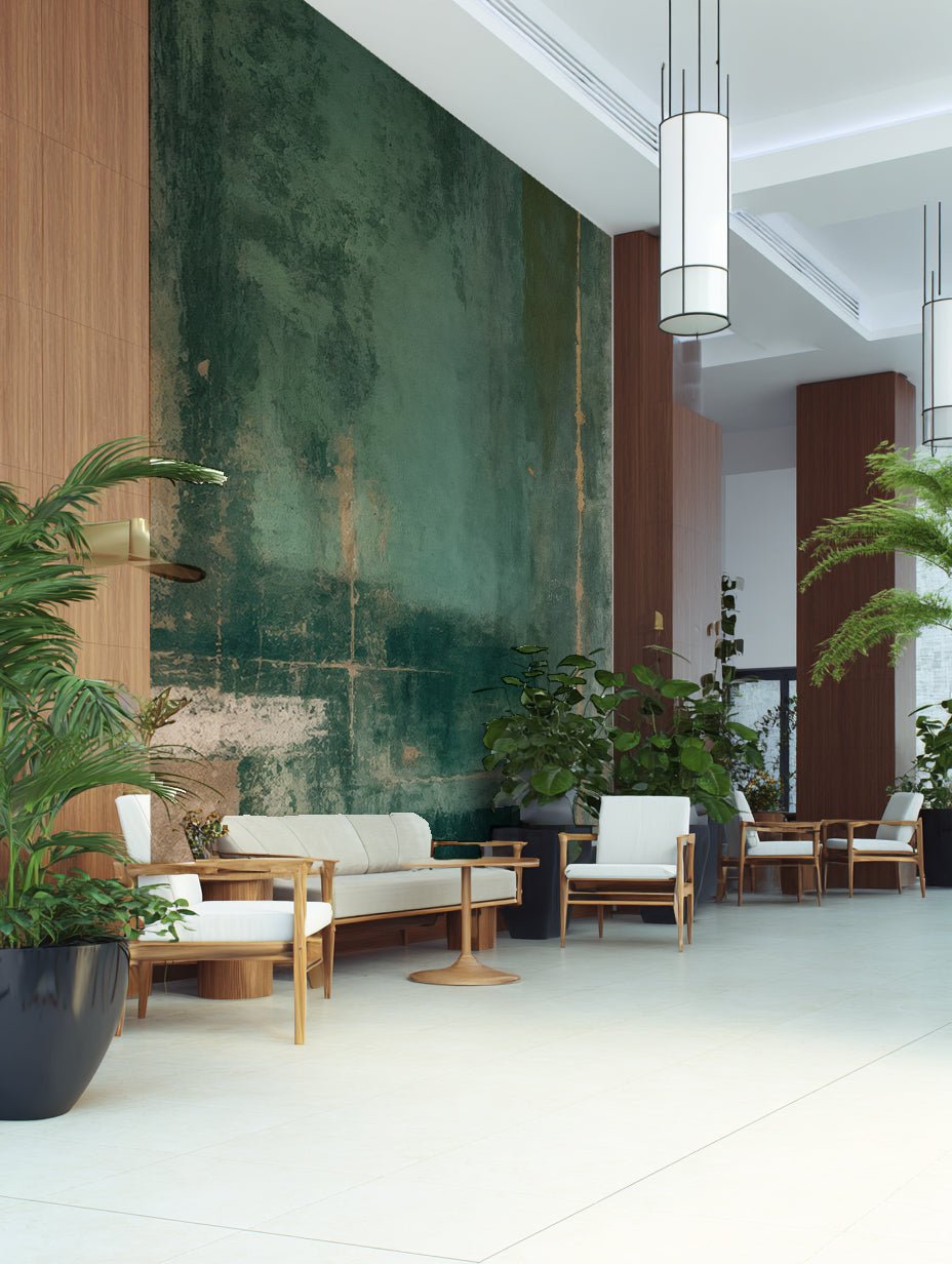 Éclats bruts en vert et sable – Papier peint abstrait - Illulart: Papier peint panoramique