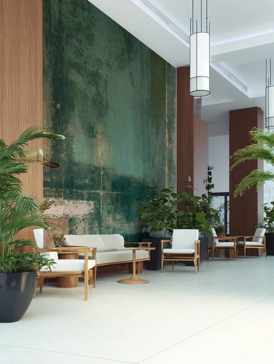 Éclats bruts en vert et sable – Papier peint abstrait - Illulart: Papier peint panoramique