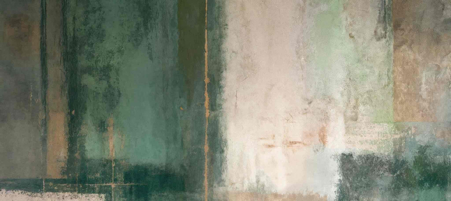 Éclats bruts en vert et sable – Papier peint abstrait - Illulart: Papier peint panoramique