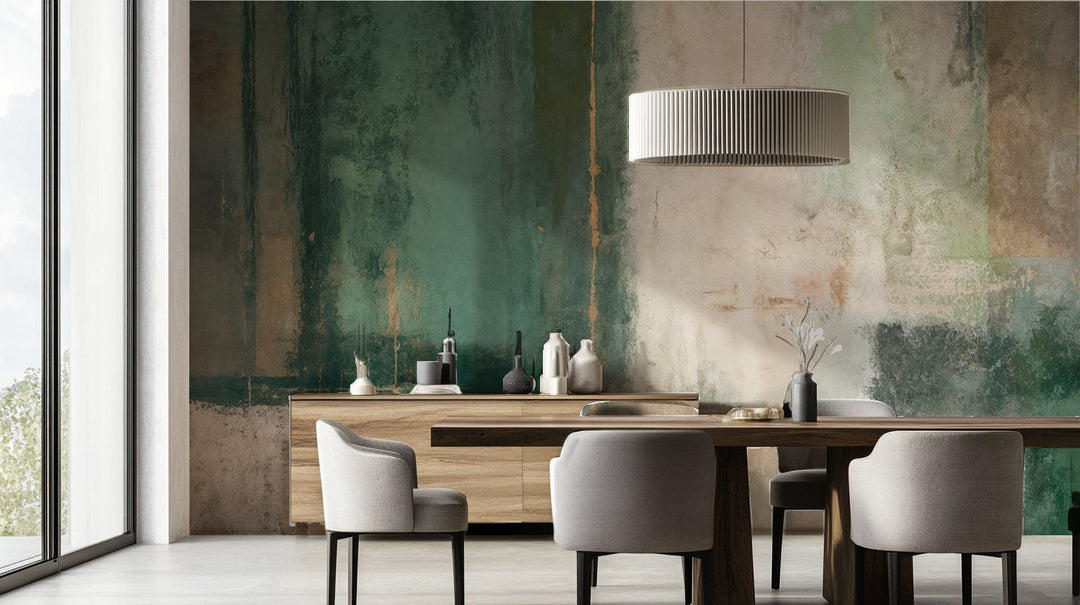 Éclats bruts en vert et sable – Papier peint abstrait - Illulart: Papier peint panoramique