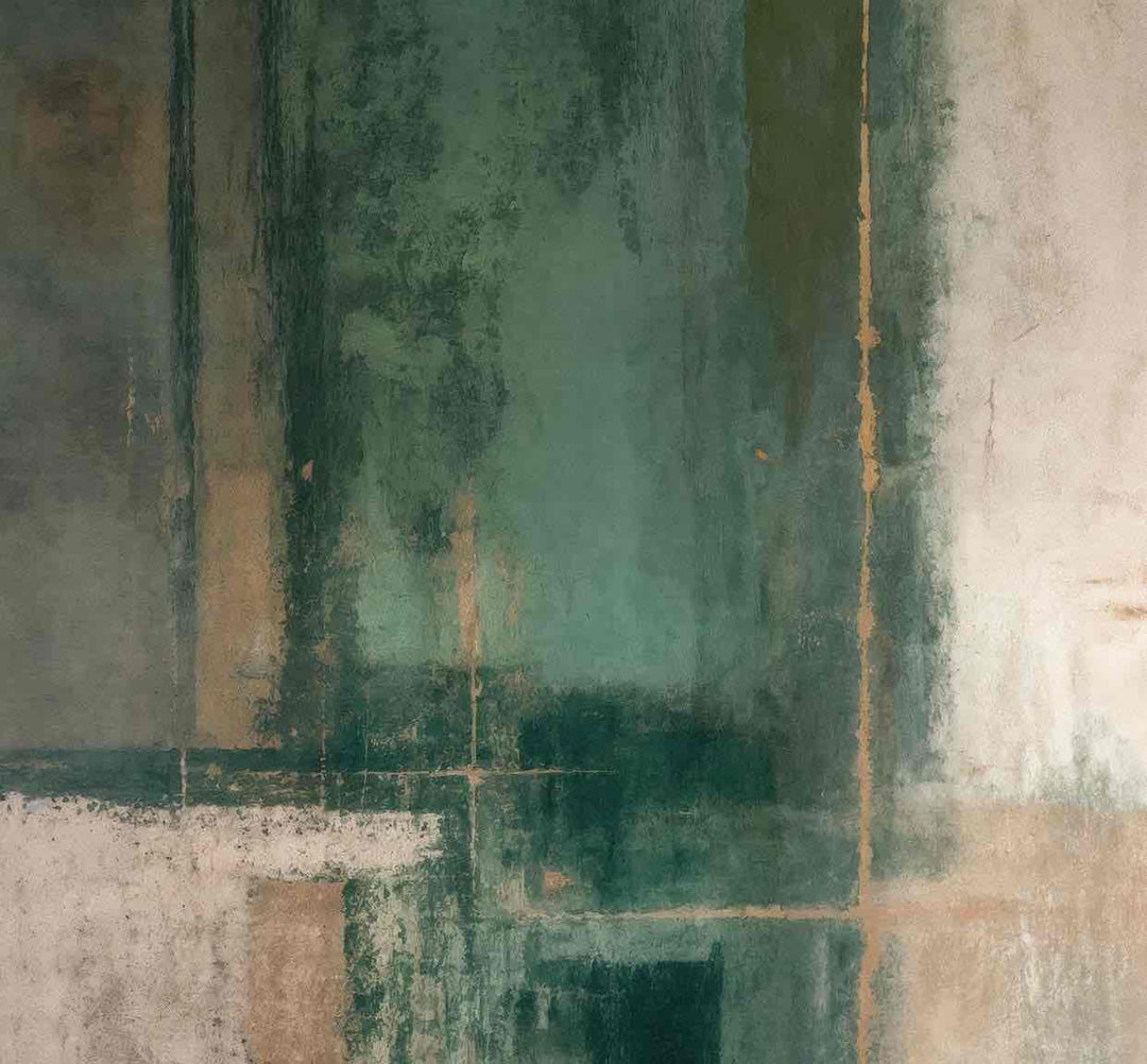 Éclats bruts en vert et sable – Papier peint abstrait - Illulart: Papier peint panoramique
