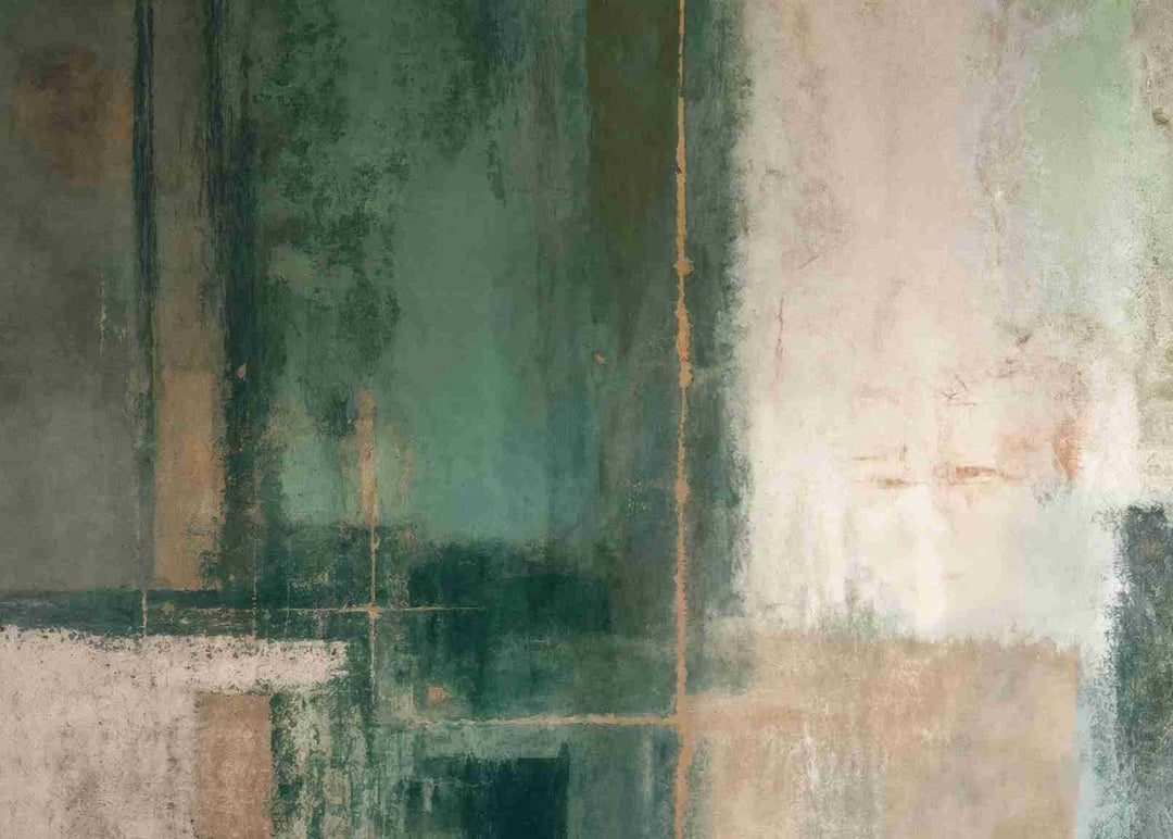 Éclats bruts en vert et sable – Papier peint abstrait - Illulart: Papier peint panoramique