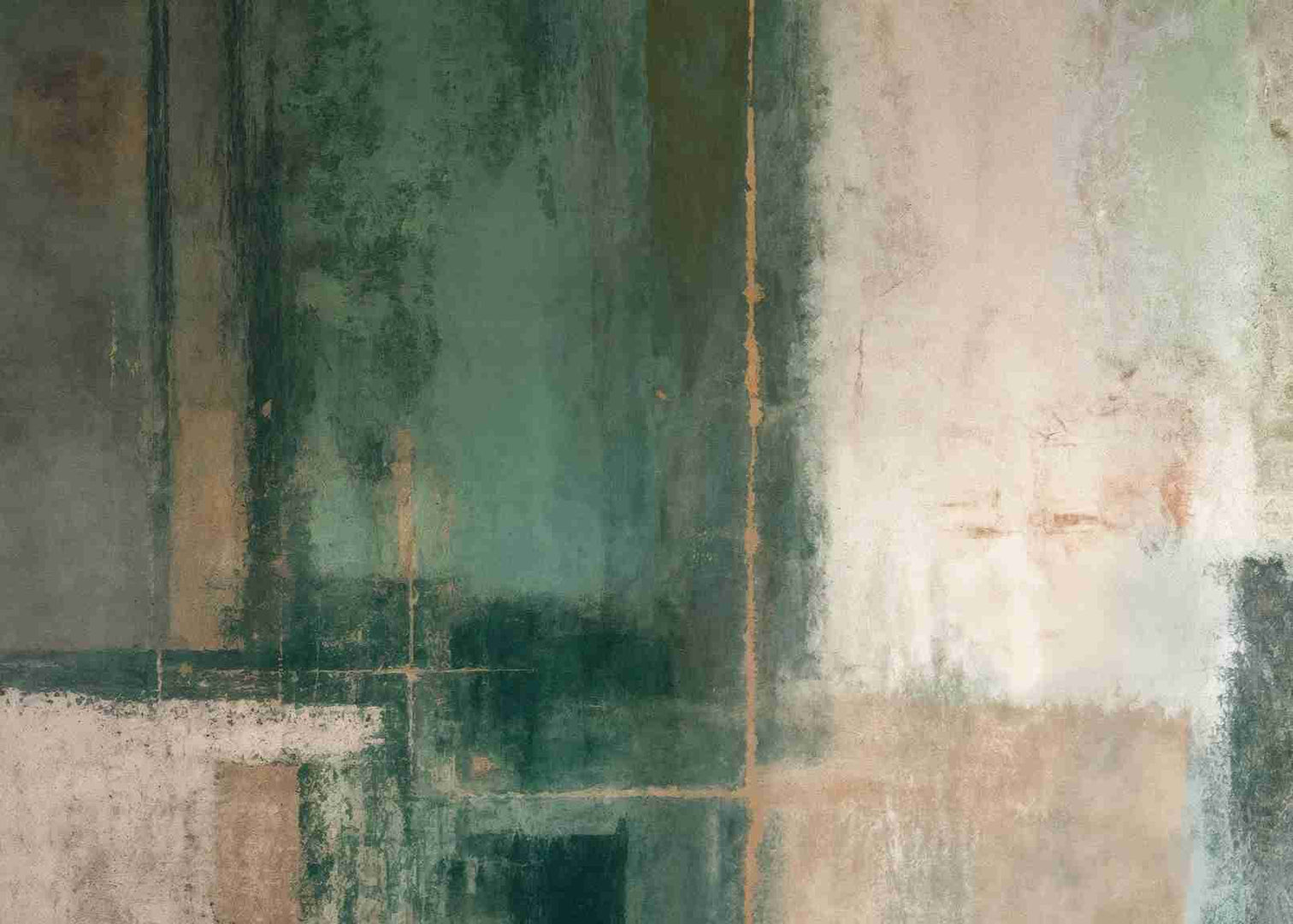 Éclats bruts en vert et sable – Papier peint abstrait - Illulart: Papier peint panoramique